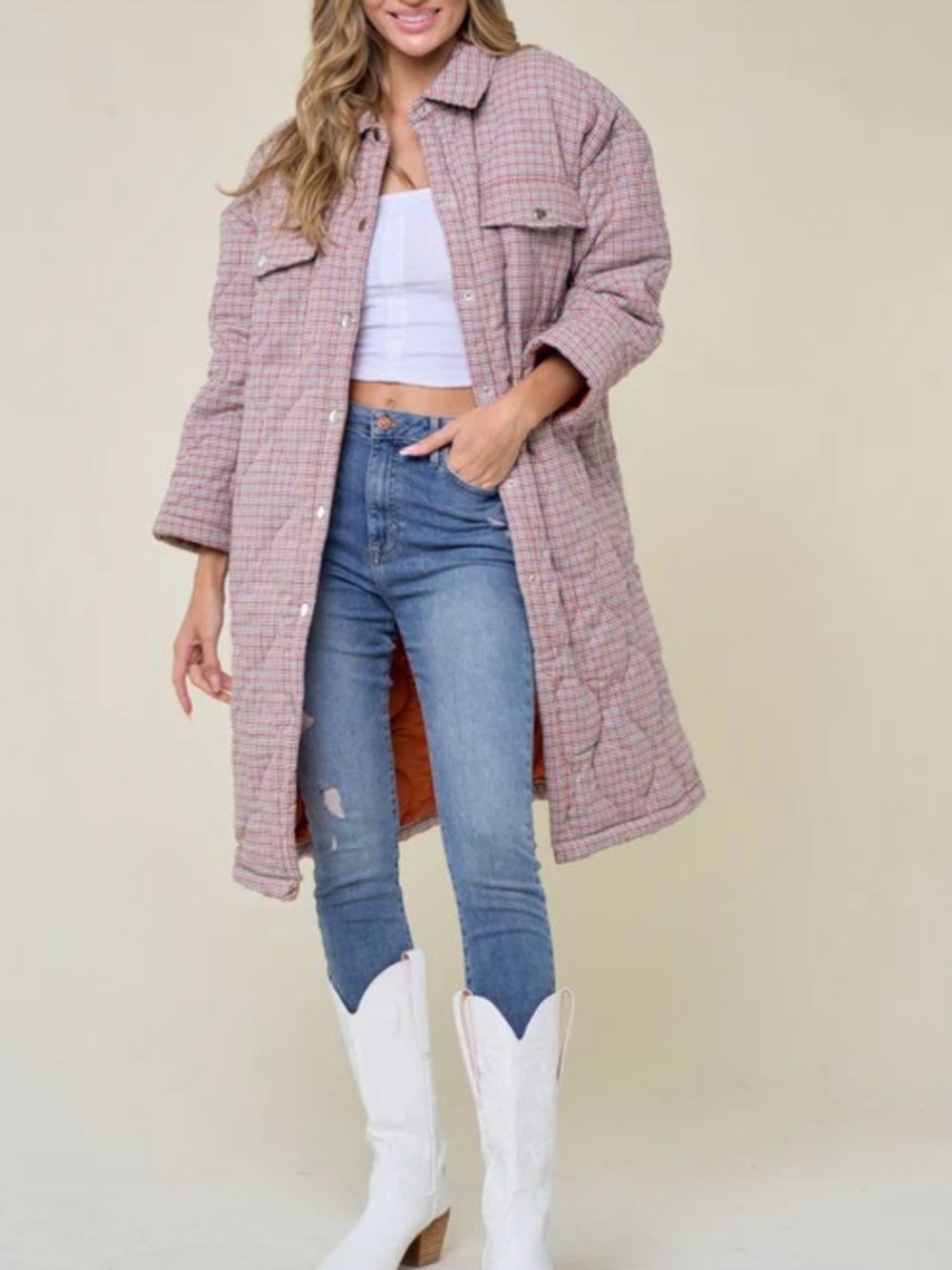 On Blue Quilted Long Shacket